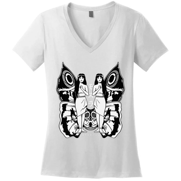 Shobijin Mothra Mutant Insect Fairy Kaiju Japanese Women's V-Neck T-Shirt