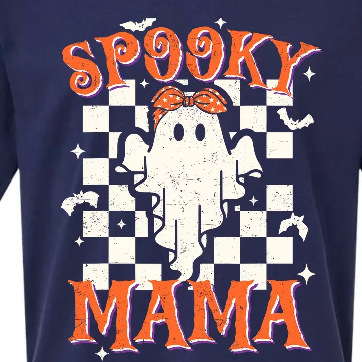 Spooky Mama Mom Cute Ghost Retro Spooky Season Halloween Sueded Cloud Jersey T-Shirt