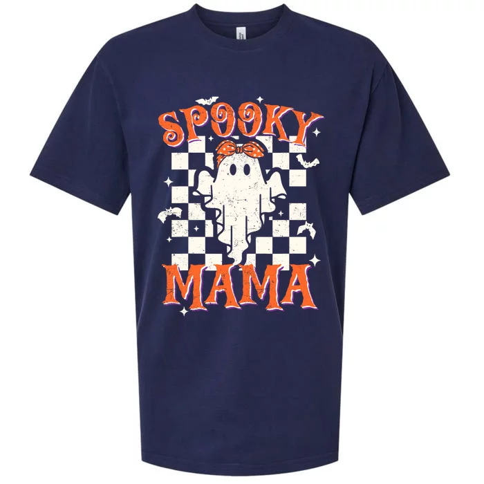 Spooky Mama Mom Cute Ghost Retro Spooky Season Halloween Sueded Cloud Jersey T-Shirt