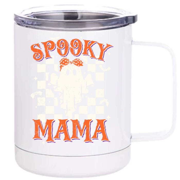 Spooky Mama Mom Cute Ghost Retro Spooky Season Halloween Front & Back 12oz Stainless Steel Tumbler Cup