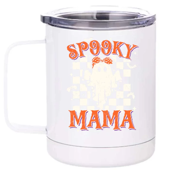 Spooky Mama Mom Cute Ghost Retro Spooky Season Halloween Front & Back 12oz Stainless Steel Tumbler Cup