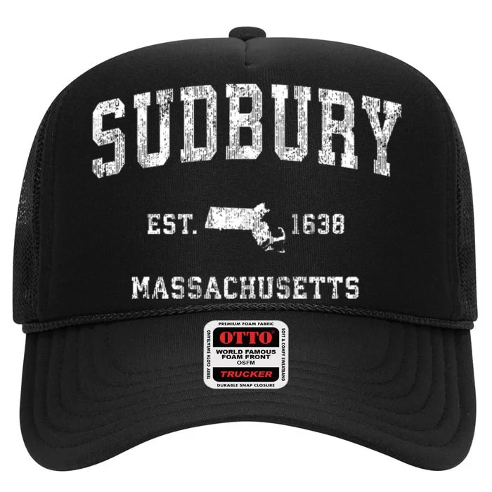 Sudbury Massachusetts Ma Vintage Athletic Sports High Crown Mesh Trucker Hat