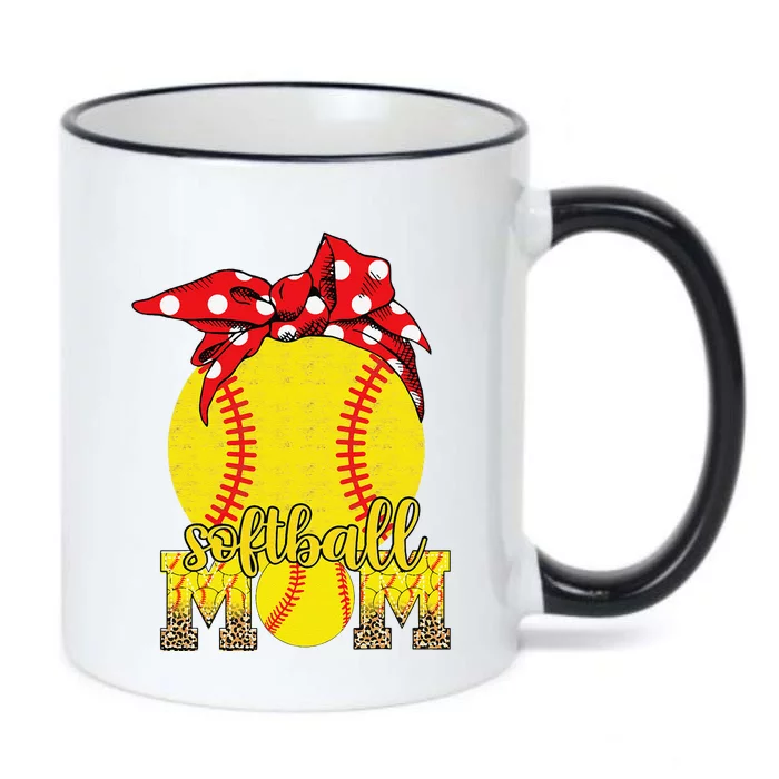 Softball Mom Messy Bun Leopard Softball Mothers Day Black Color Changing Mug