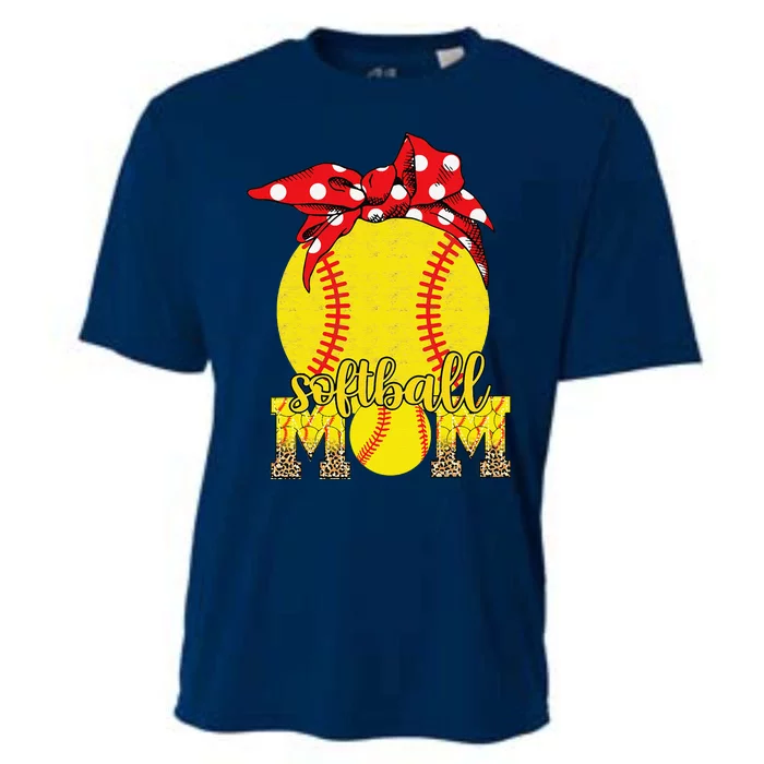 Softball Mom Messy Bun Leopard Softball Mothers Day Cooling Performance Crew T-Shirt