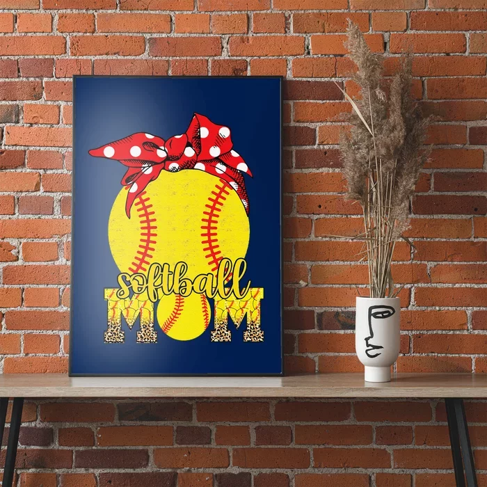 Softball Mom Messy Bun Leopard Softball Mothers Day Poster