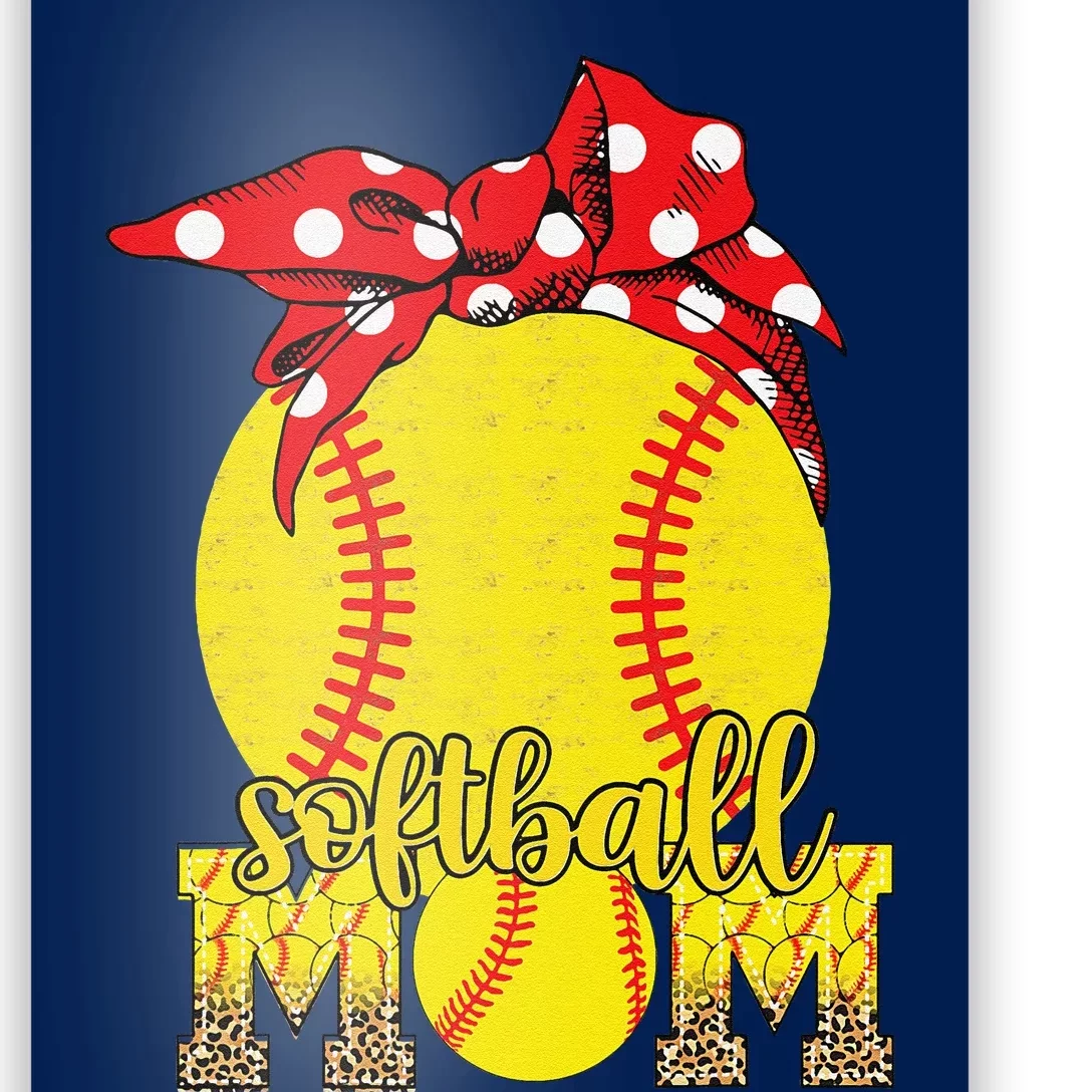 Softball Mom Messy Bun Leopard Softball Mothers Day Poster