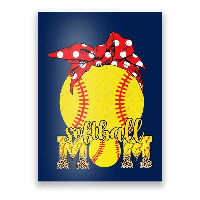 Softball Mom Messy Bun Leopard Softball Mothers Day Poster