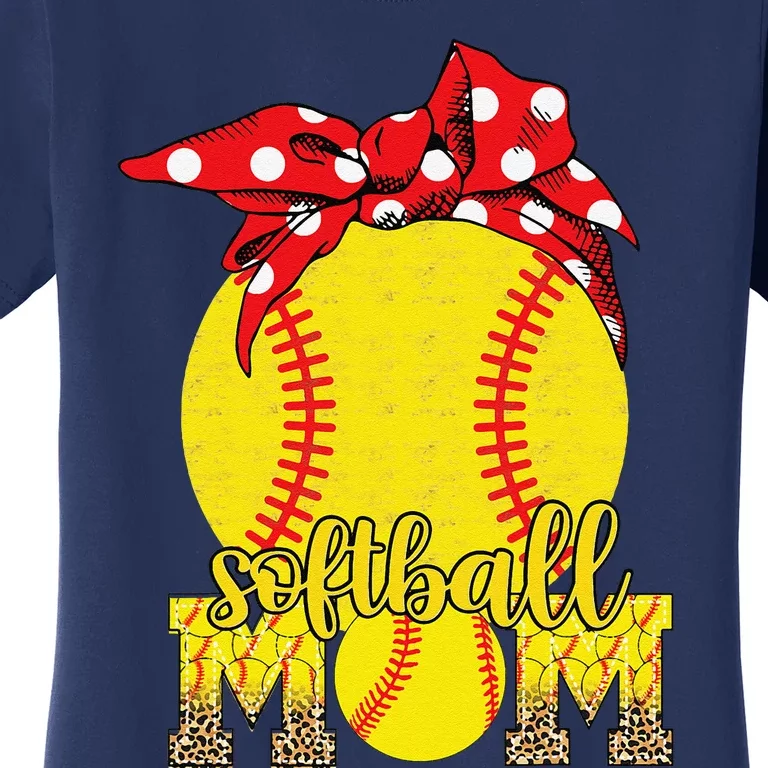 Softball Mom Messy Bun Leopard Softball Mothers Day Women's T-Shirt