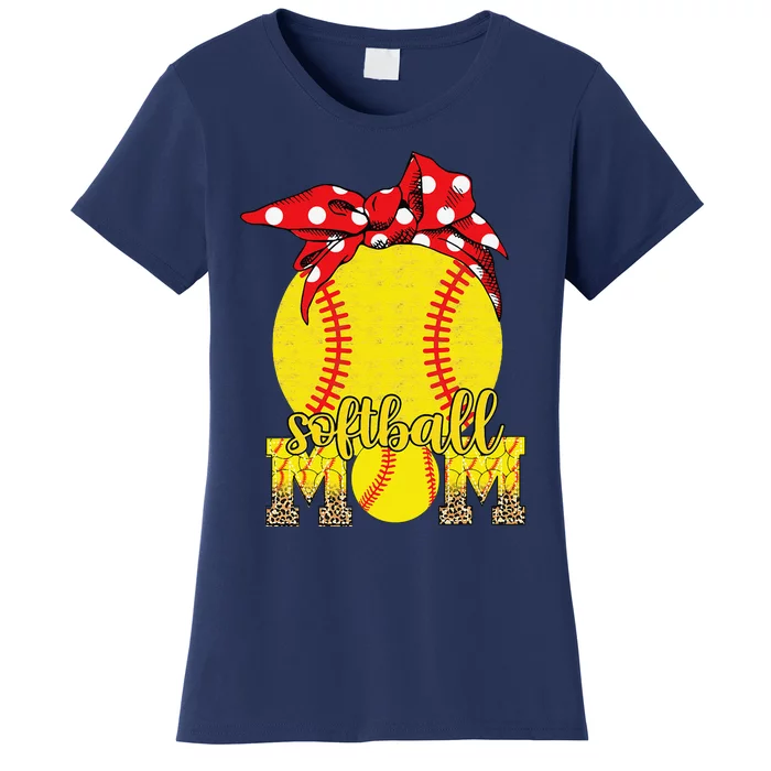 Softball Mom Messy Bun Leopard Softball Mothers Day Women's T-Shirt