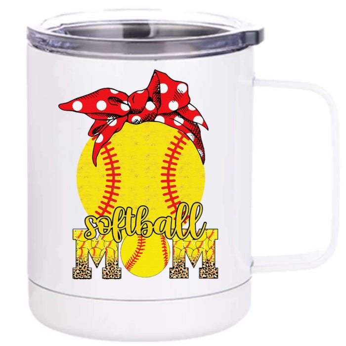 Softball Mom Messy Bun Leopard Softball Mothers Day Front & Back 12oz Stainless Steel Tumbler Cup