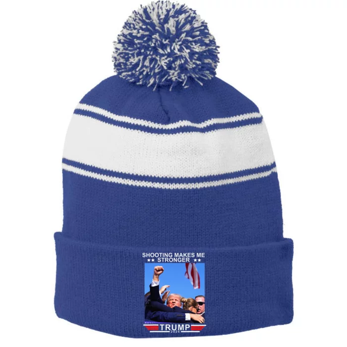 Shooting Makes Me Stronger Trump 2024 Stripe Pom Pom Beanie