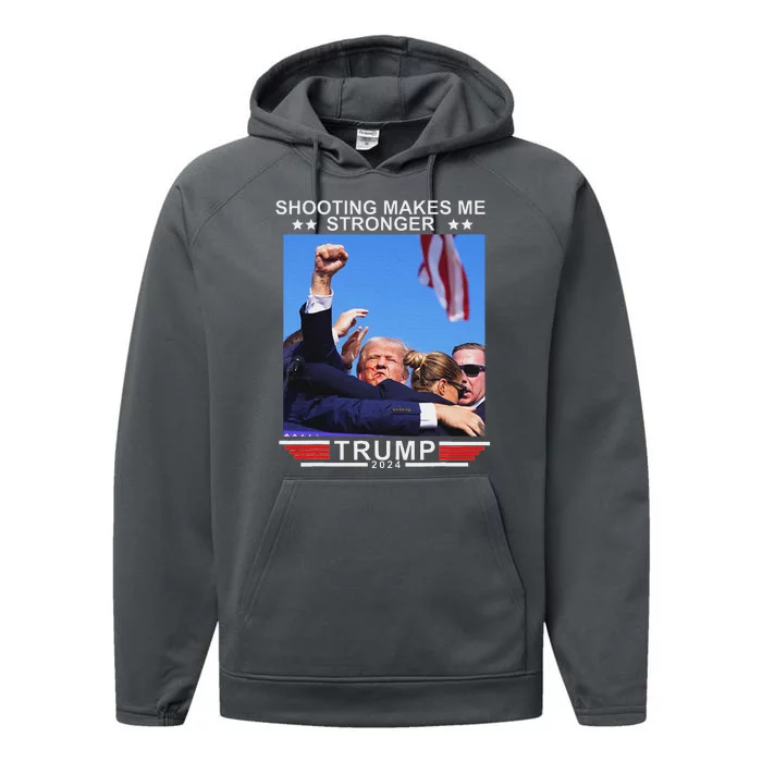 Shooting Makes Me Stronger Trump 2024 Election Design Performance Fleece Hoodie