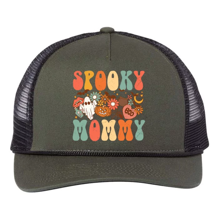 Spooky Mommy Matching Funny Gift Retro Halloween Ghost Witchy Gift Retro Rope Trucker Hat Cap