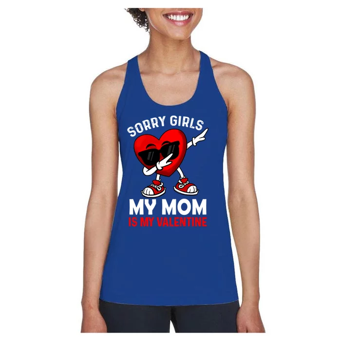 Sorry My Mom Is My Valentine Dabbing Heart Sunglasses Cool Gift Women's Racerback Tank