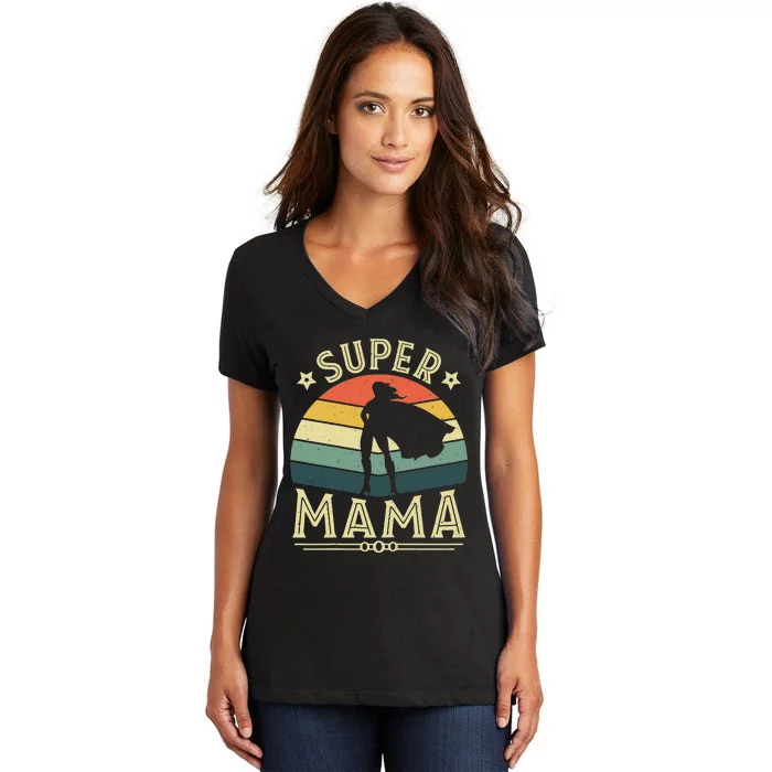 Super Mama Mothers Day Mommy Vintage Mom Women's V-Neck T-Shirt