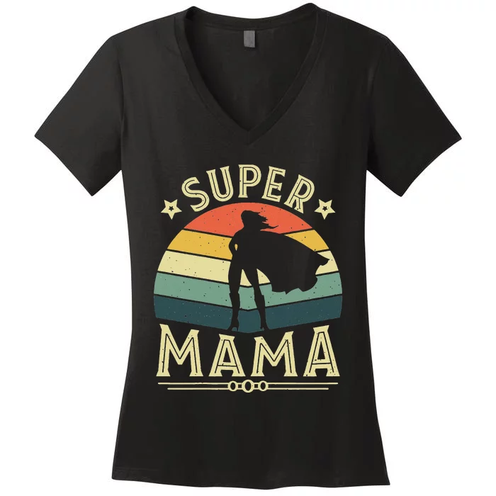 Super Mama Mothers Day Mommy Vintage Mom Women's V-Neck T-Shirt