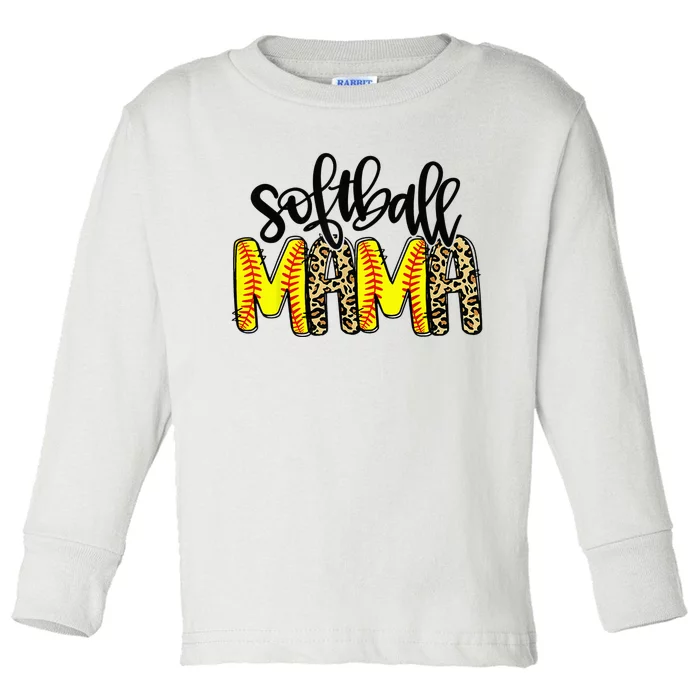 Softball Mama Mom Life Leopard Baseball Mother's Day Toddler Long Sleeve Shirt