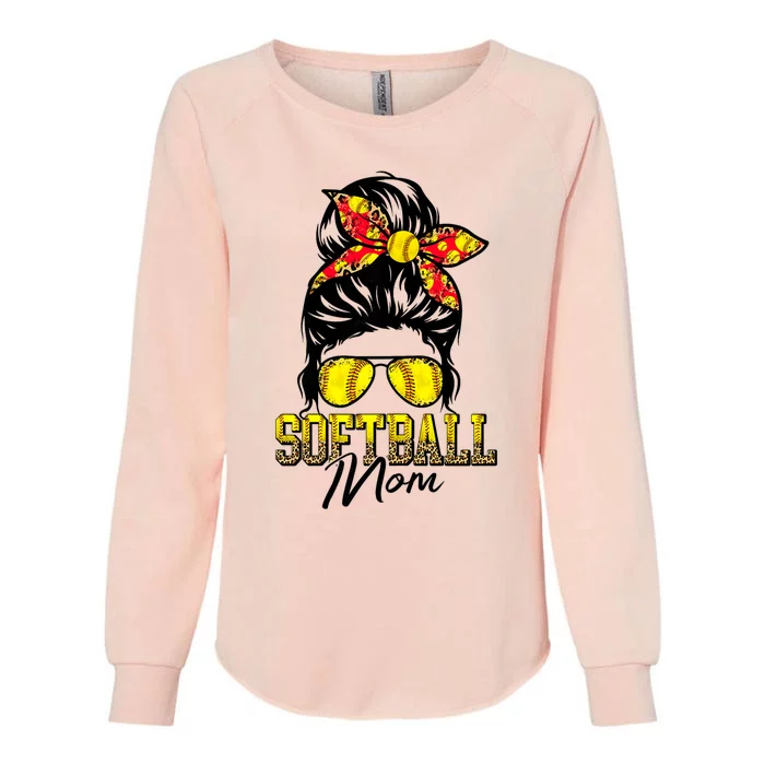 Softball Mom Messy Bun Mama Softball Game Day Mothers Day Womens California Wash Sweatshirt