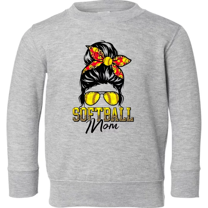 Softball Mom Messy Bun Mama Softball Game Day Mothers Day Toddler Sweatshirt