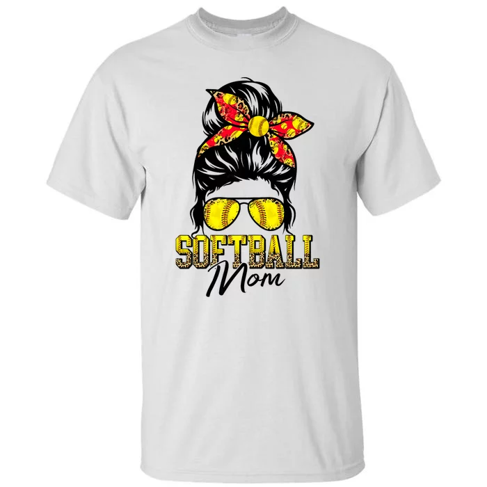 Softball Mom Messy Bun Mama Softball Game Day Mothers Day Tall T-Shirt