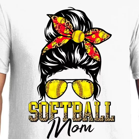 Softball Mom Messy Bun Mama Softball Game Day Mothers Day Pajama Set