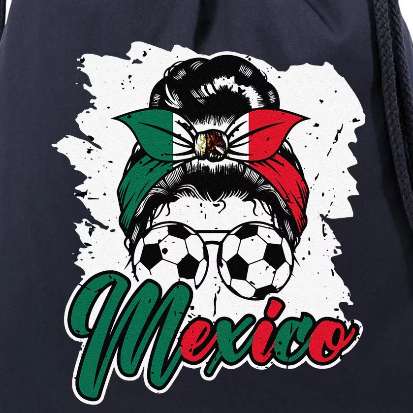 Soccer Mexico Messy Bun Mexican Flag Football Girl Drawstring Bag