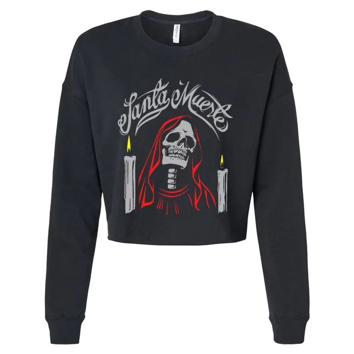 Santa Muerte Mexican Skeleton Gothic Halloween Cropped Pullover Crew