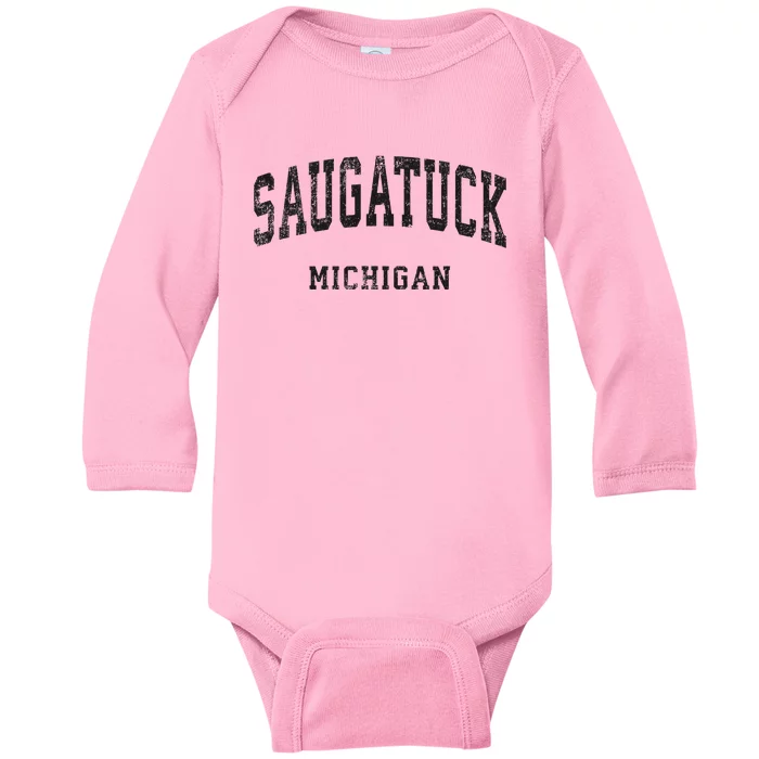 Saugatuck Michigan Mi Vintage Athletic Sports Design Baby Long Sleeve Bodysuit