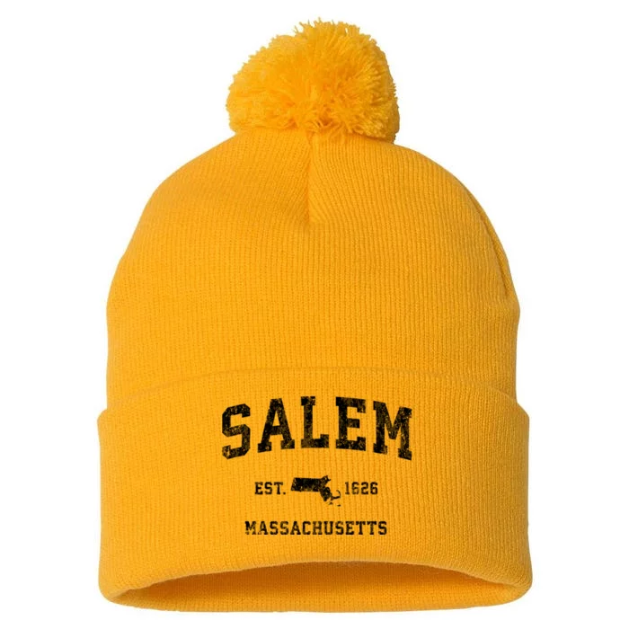 Salem Massachusetts Ma Vintage Established Athletic Sports Design Pom Pom 12in Knit Beanie