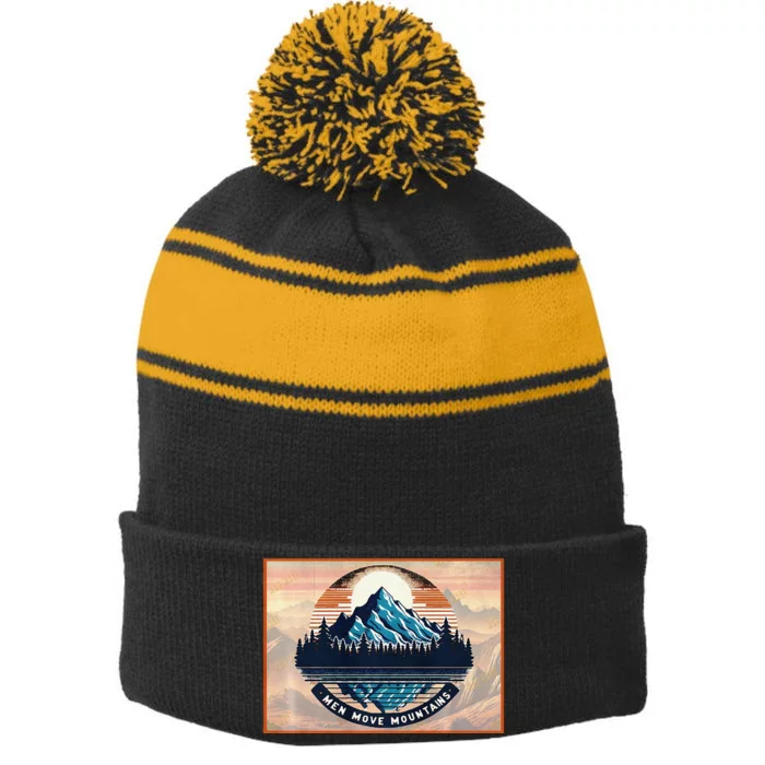 Stylish Move Mountains Mountain Climbing Graphic Design Premium Stripe Pom Pom Beanie