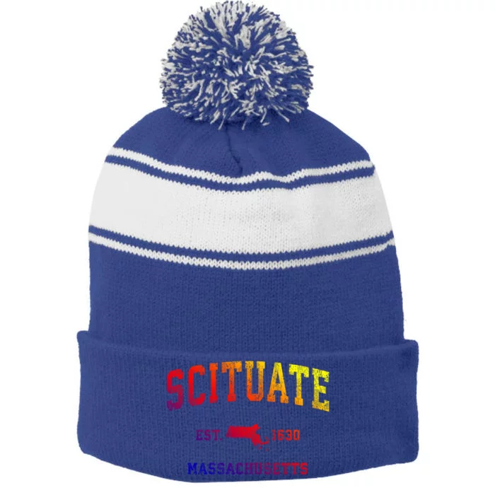 Scituate Massachusetts Ma Vintage Athletic Sports Design Great Gift Stripe Pom Pom Beanie