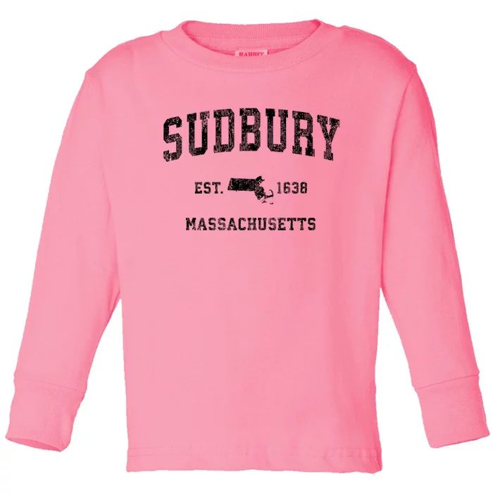 Sudbury Massachusetts Ma Vintage Established Athletic Sports Design Toddler Long Sleeve Shirt