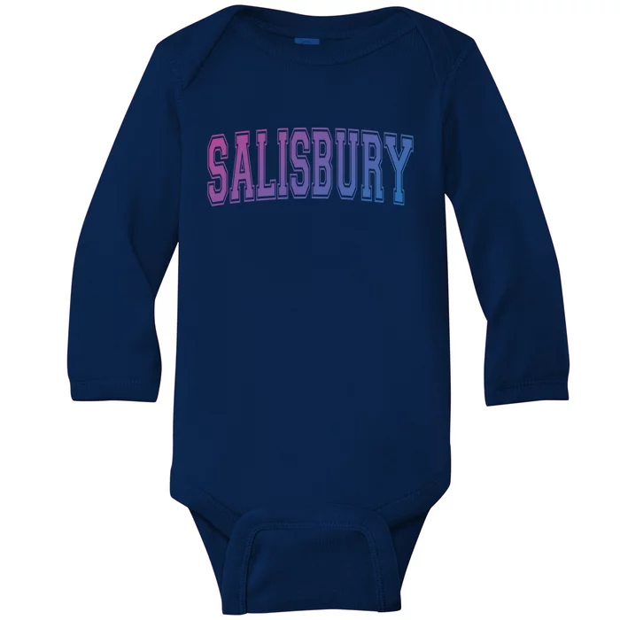 Salisbury Md Maryland Usa Vintage Sports Varsity Style Funny Gift Baby Long Sleeve Bodysuit