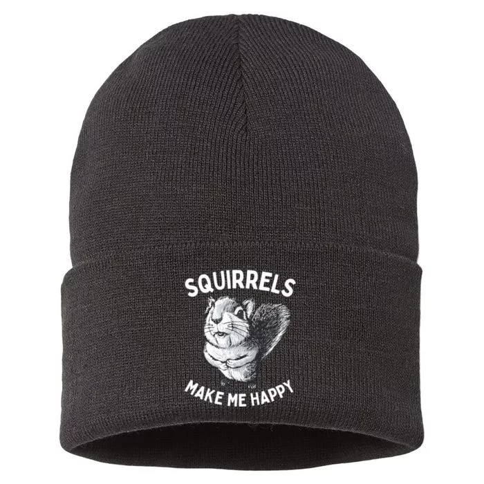 Squirrel Make Me Happy Funny Squirrel Lover Sustainable Knit Beanie