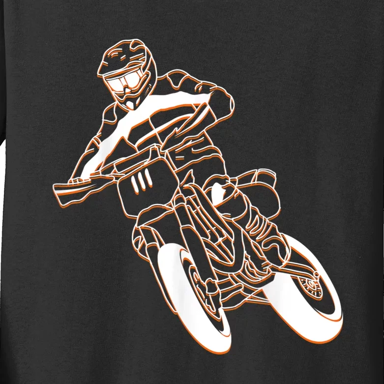 Supermoto Motorcycle Motocross Rider Racing Kids Long Sleeve Shirt