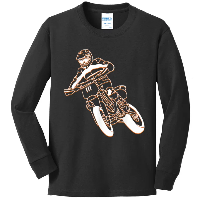 Supermoto Motorcycle Motocross Rider Racing Kids Long Sleeve Shirt