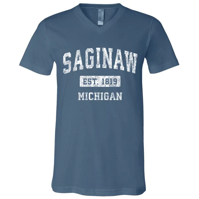 Saginaw Michigan Mi Vintage Sports V-Neck T-Shirt