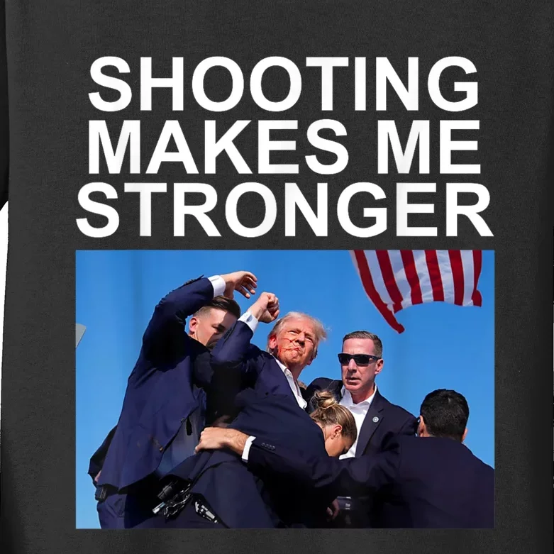 Shooting Makes Me Stronger Trump 2024 Kids Long Sleeve Shirt