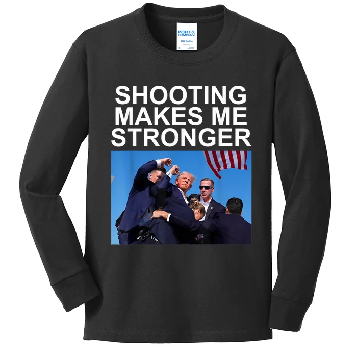 Shooting Makes Me Stronger Trump 2024 Kids Long Sleeve Shirt