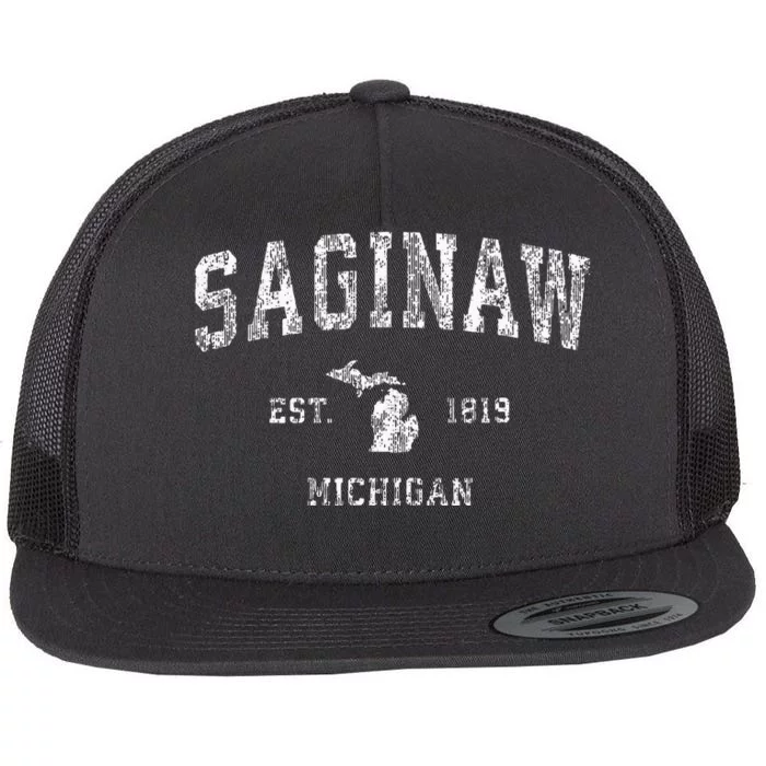 Saginaw Michigan Mi Vintage Athletic Sports Design Flat Bill Trucker Hat