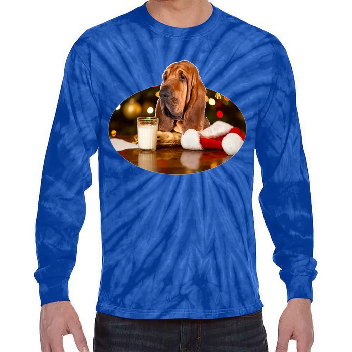 Santa Milk N Cookies Dog Bloodhound Meaningful Gift Tie-Dye Long Sleeve Shirt