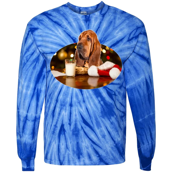 Santa Milk N Cookies Dog Bloodhound Meaningful Gift Tie-Dye Long Sleeve Shirt