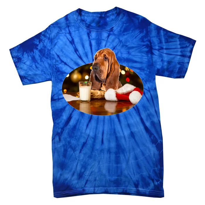 Santa Milk N Cookies Dog Bloodhound Meaningful Gift Tie-Dye T-Shirt