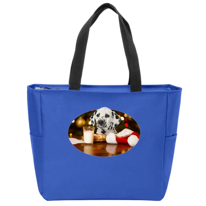 Santa Milk N Cookies Dog Dalmatian Gift Zip Tote Bag