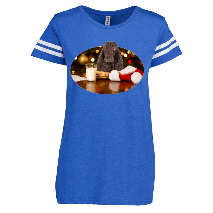 Santa Milk N Cookies Dog Field Spaniel Cute Gift Enza Ladies Jersey Football T-Shirt