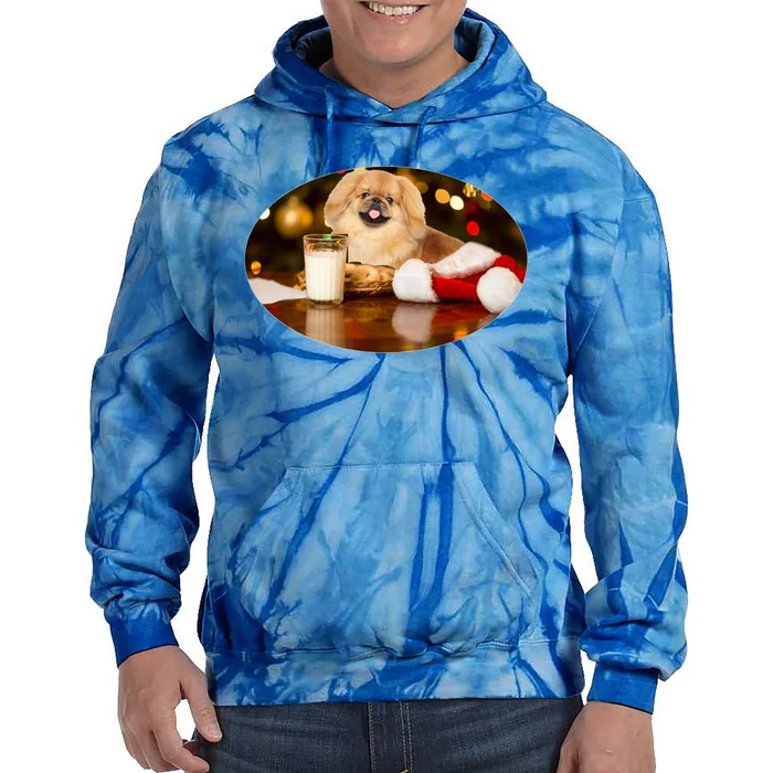 Santa Milk N Cookies Dog Pekingese Gift Tie Dye Hoodie