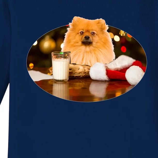 Santa Milk N Cookies Dog Pomeranian Cool Gift Baby Long Sleeve Bodysuit