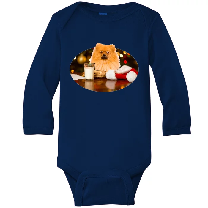 Santa Milk N Cookies Dog Pomeranian Cool Gift Baby Long Sleeve Bodysuit