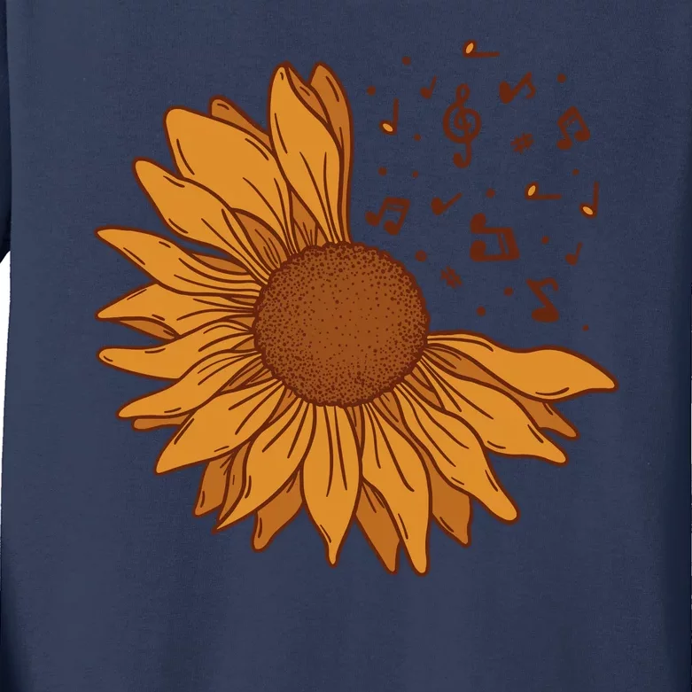 Sunflower Musical Notes Kids Long Sleeve Shirt