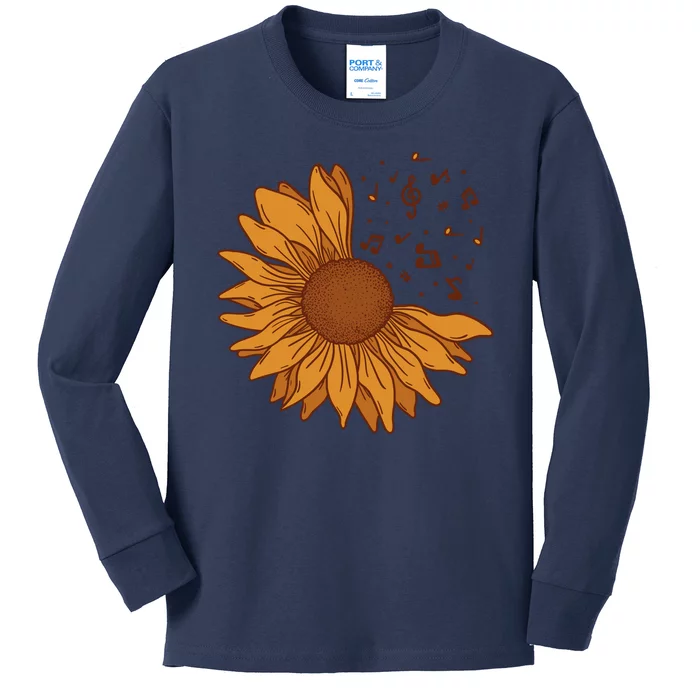 Sunflower Musical Notes Kids Long Sleeve Shirt